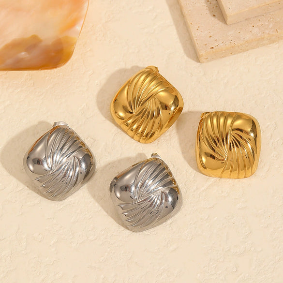 Ladies Stainless Steel Geometric Square Electroplated Earrings