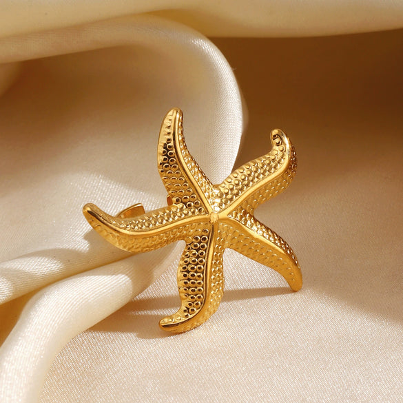 Ladies Stainless Steel Geometric Starfish Open Ring Electroplated Hiphop Style