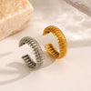 Ladies Stainless Steel Geometric Striped Open Ring Electroplated