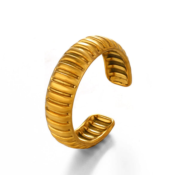 Ladies Stainless Steel Geometric Striped Open Ring Electroplated