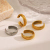 Ladies Stainless Steel Geometric Striped Open Ring Electroplated