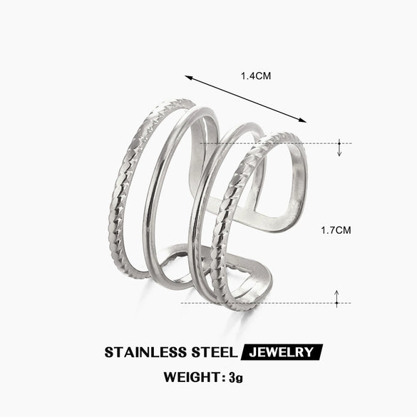 Ladies Stainless Steel Geometric Style Electroplated Ring