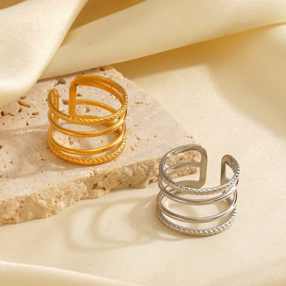 Ladies Stainless Steel Geometric Style Electroplated Ring