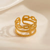 Ladies Stainless Steel Geometric Style 18K Gold Plated Opening Adjustable Three Layer Ring