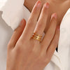 Ladies Stainless Steel Geometric Style 18K Gold Plated Opening Adjustable Three Layer Ring
