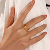 Ladies Stainless Steel Geometric Style 18K Gold Plated Opening Adjustable Three Layer Ring