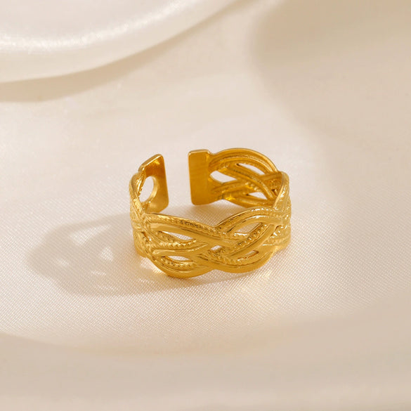 Ladies Stainless Steel Geometric Style Opening Adjustable Ring With Electroplating And 18K Gold Plated