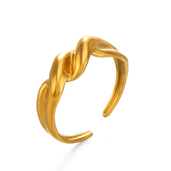Ladies Stainless Steel Geometric Twist Finger Ring With Electroplating Design
