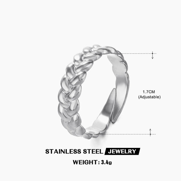 Ladies Stainless Steel Geometric Twist Opening Adjustable Ring With Real Gold Electroplated