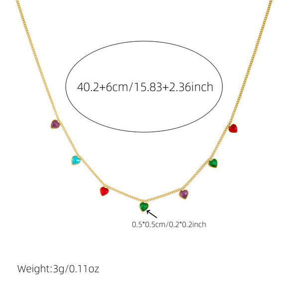 Ladies Stainless Steel Gold Plated Heart Shape Rhinestone Love Pendant Clavicle Chain Necklace Fashion Style