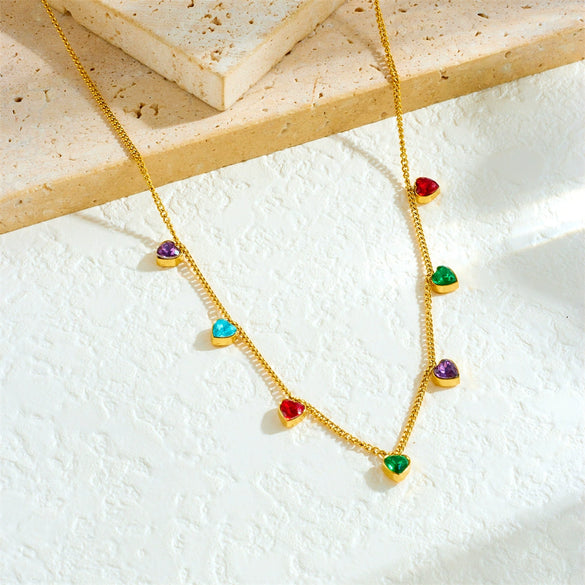 Ladies Stainless Steel Gold Plated Heart Shape Rhinestone Love Pendant Clavicle Chain Necklace Fashion Style