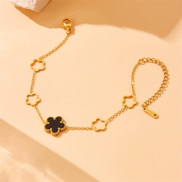 Ladies Stainless Steel Goldplated Bracelet With Flower Hollow Design And Korean Fashion Style