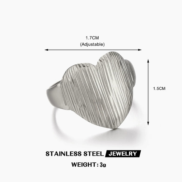 Ladies Stainless Steel Heart Shaped Striped Electroplated Love Ring