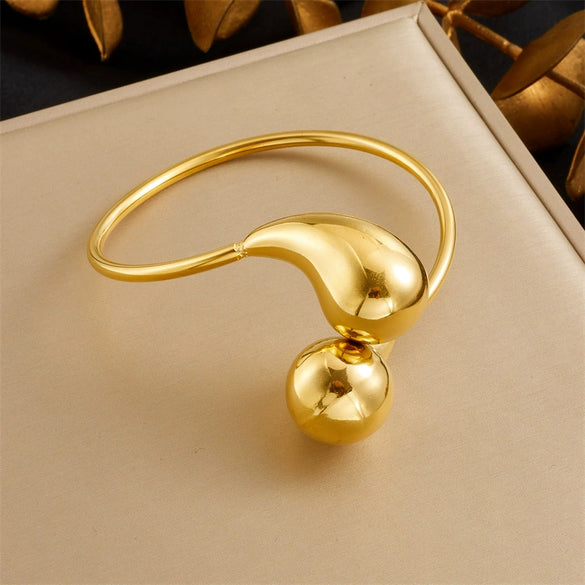 Ladies Stainless Steel Hollow Smooth Water Drop Bracelet With Love Bells Pattern Electroplated