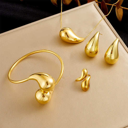 Ladies Stainless Steel Hollow Smooth Water Drop Bracelet With Love Bells Pattern Electroplated