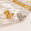 Ladies Stainless Steel Leaf Ring With Electroplating Plants And Flowers Style Hip Hop Retro
