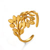 Ladies Stainless Steel Leaf Ring With Electroplating Plants And Flowers Style Hip Hop Retro