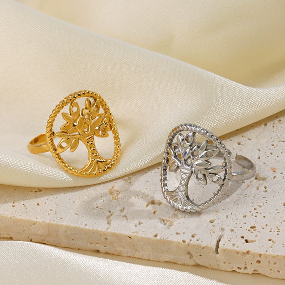 Ladies Stainless Steel Life Tree Round Ring With Electroplating
