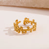 Ladies Stainless Steel Open Ring With Rattan Design And Leaf Pattern 18K Gold Plated
