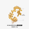 Ladies Stainless Steel Open Ring With Rattan Design And Leaf Pattern 18K Gold Plated