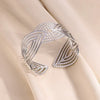 Ladies Stainless Steel Open Wide Edition Hollow Geometric Flower Leaf Exaggerated Style Electroplated Bracelet