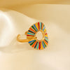 Ladies Stainless Steel Rhinestones Geometric Round Hollow Electroplated Ring