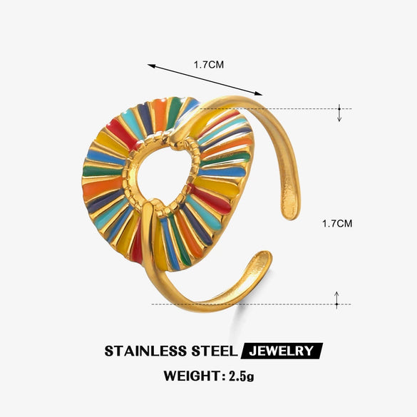 Ladies Stainless Steel Rhinestones Geometric Round Hollow Electroplated Ring