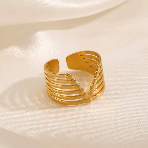 Ladies Stainless Steel Ring With Vletter Design And Real Gold Plating Retro And Stylish