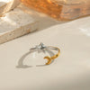 Ladies Stainless Steel Star And Moon Color Matching Geometric Ring With Electroplating Opening Elegant Non Fading Waterproof Jewelry