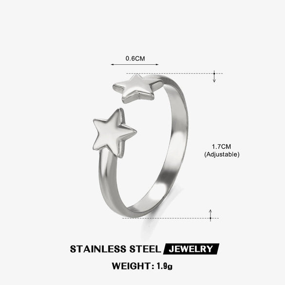 Ladies Stainless Steel Star Open Ring Electroplated