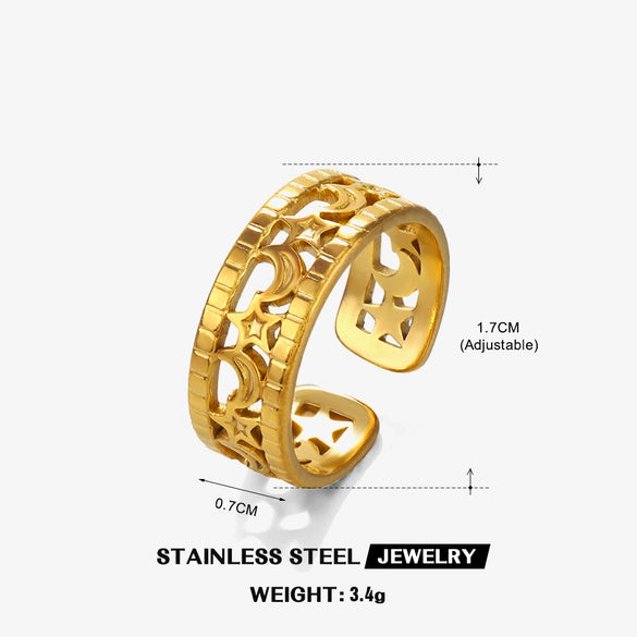 Ladies Stainless Steel Star Pattern Vshaped Hip Hop Ring Electroplated Jewelry Wholesale