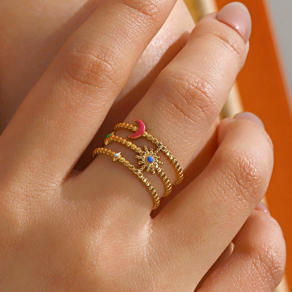 Ladies Stainless Steel Star Shape Opening Ring With Electroplating Natural Style