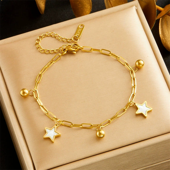 Ladies Stainless Steel Star Shape Pendant Bracelet With Fashion Design And Vacuum Plating