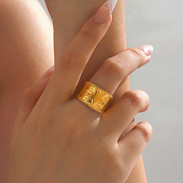 Ladies Stainless Steel Titanium Steel Fivepointed Star Ring With Electroplating Hiphop Temperament And Allmatch Style