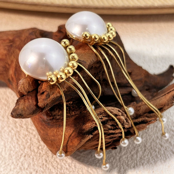 Ladies Stainless Steel Titanium Steel Retro Geometric Style Electroplated Tassel Earrings