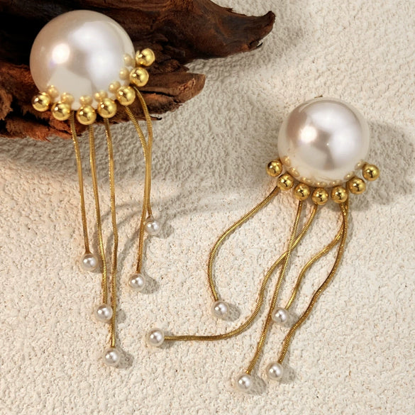 Ladies Stainless Steel Titanium Steel Retro Geometric Style Electroplated Tassel Earrings
