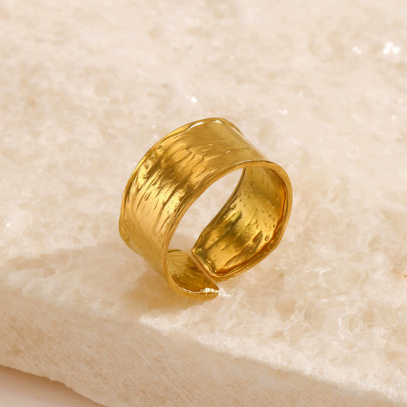 Ladies Stainless Steel Wide Opening Adjustable Geometric Ring With Electroplating Design
