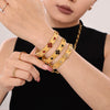 Ladies 316L Stainless Steel Zircon Czech Glass Four Leaf Flower Buckle Gear Bracelet Light Luxury Style 18K Gold Plated