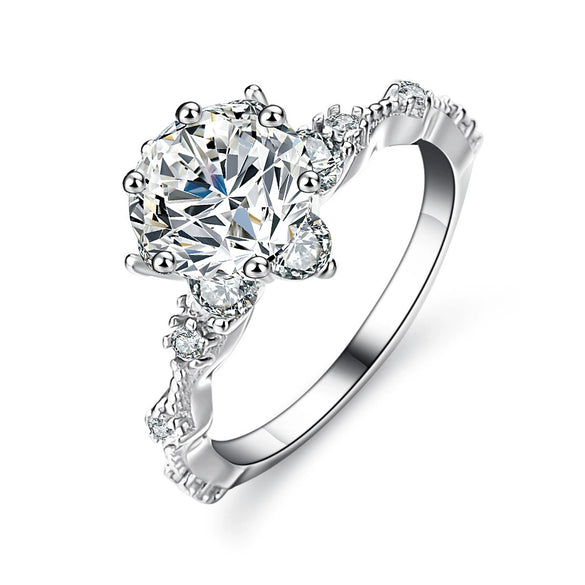 Ladies 925 Sterling Silver Sunflower Ring With Moissanite And Classic Sixclaw Design