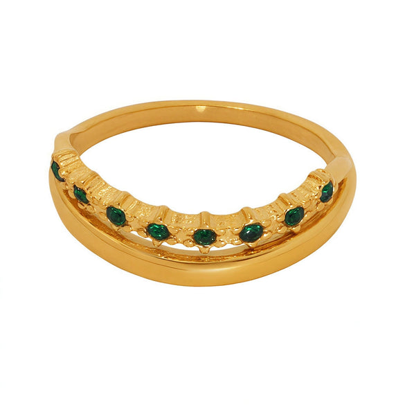 Ladies Tail Ring Stainless Steel 316L Stainless Steel Green Zircon Geometric Electroplating 18K Gold Plated