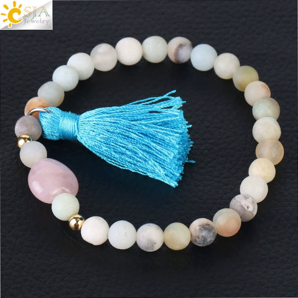 Ladies Tassel Natural Stone Crystal Beaded Minimalist Polished Bracelet