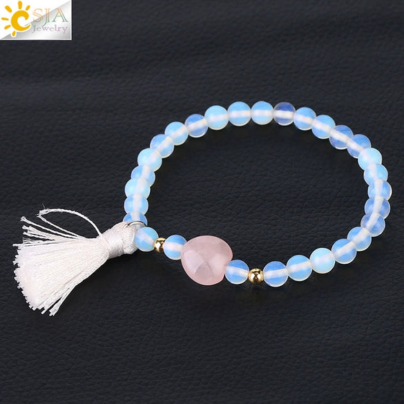 Ladies Tassel Natural Stone Crystal Beaded Minimalist Polished Bracelet
