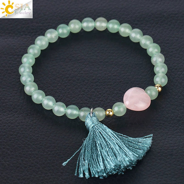 Ladies Tassel Natural Stone Crystal Beaded Minimalist Polished Bracelet