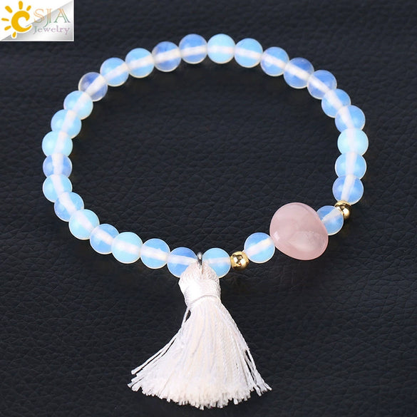 Ladies Tassel Natural Stone Crystal Beaded Minimalist Polished Bracelet