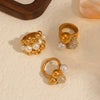 Ladies Titanium Steel And Stainless Steel Ball Ring Set With Imitation Pearls And Diamonds In Geometric Style