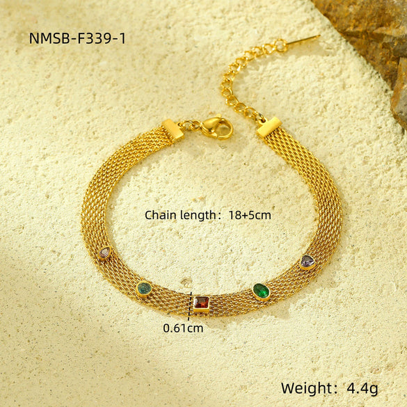 Ladies Titanium Steel And Stainless Steel Bracelet Plated 18K Gold Inlaid Zircon Geometric Fashion Jewelry