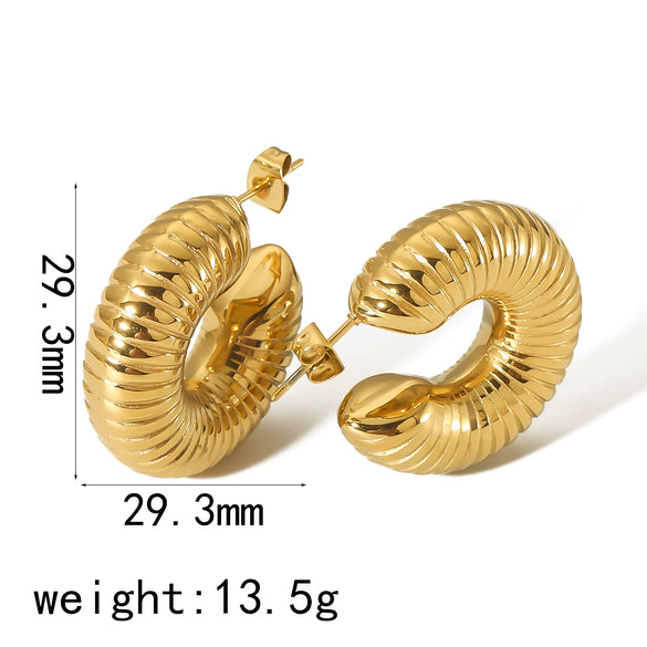 Ladies Titanium Steel And Stainless Steel Exaggerated Niche Geometric Ushape And Drop Shape Threaded Earrings With Electroplating