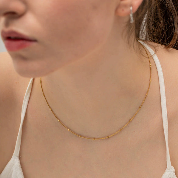 Ladies Titanium Steel And Stainless Steel Geometric Round Bead Snake Chain Necklace With Electroplating Jewelry