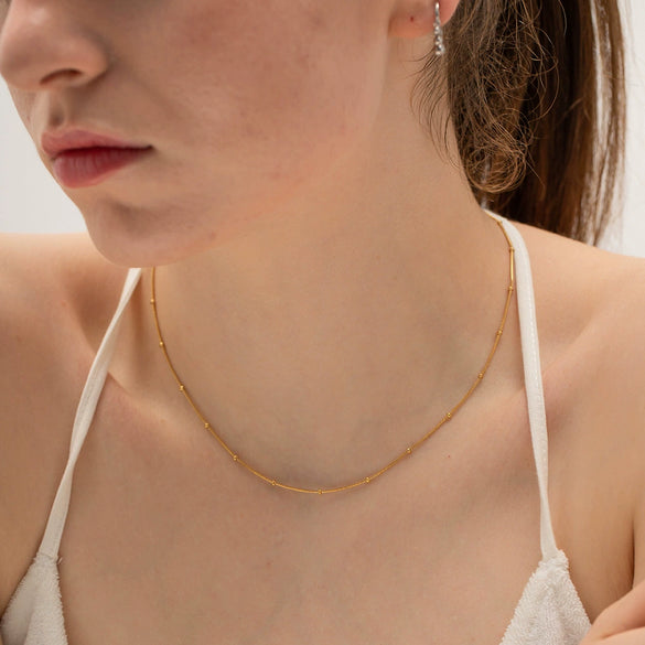 Ladies Titanium Steel And Stainless Steel Geometric Round Bead Snake Chain Necklace With Electroplating Jewelry