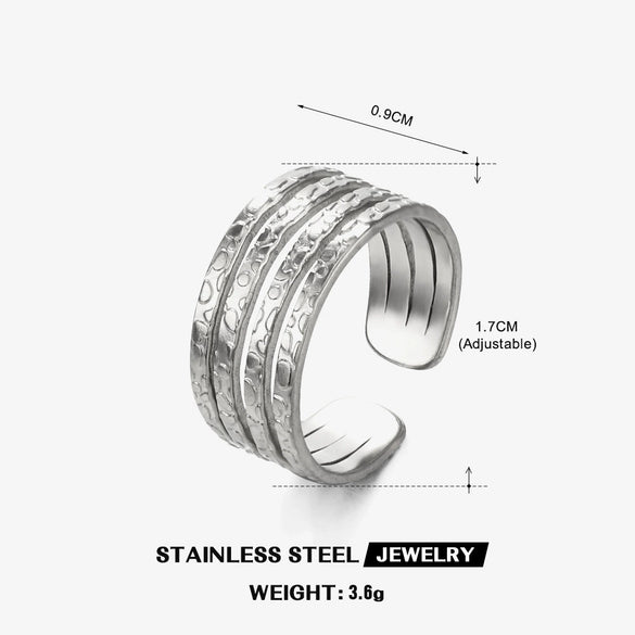 Ladies Titanium Steel And Stainless Steel Ring Geometric Tapping Pattern 18K Gold Plated